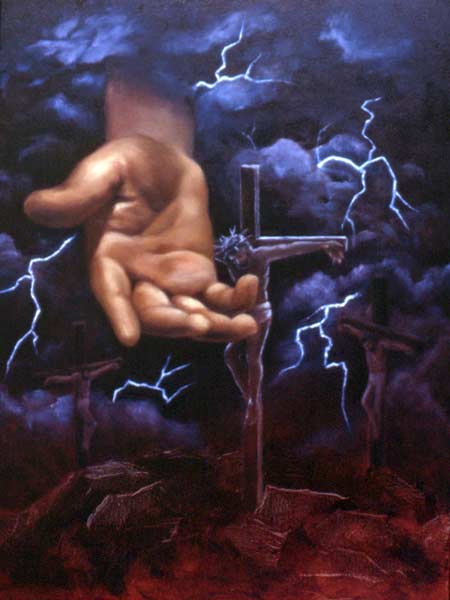 On the cross those nail pierced hands reached up to God and down to man...